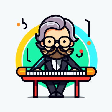 Piyano çalan takım elbiseli bir adam.