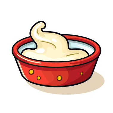 Beyaz arka planda kremayla dolu kırmızı bir kase.