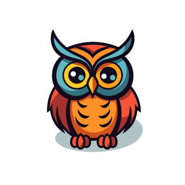 Büyük gözlü turuncu ve mavi bir baykuş.