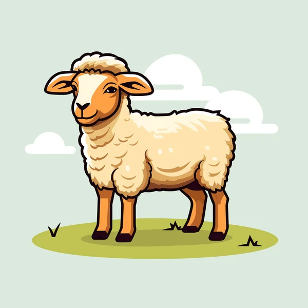 Mouton Debout Sur Champ Couvert Herbe — Image vectorielle