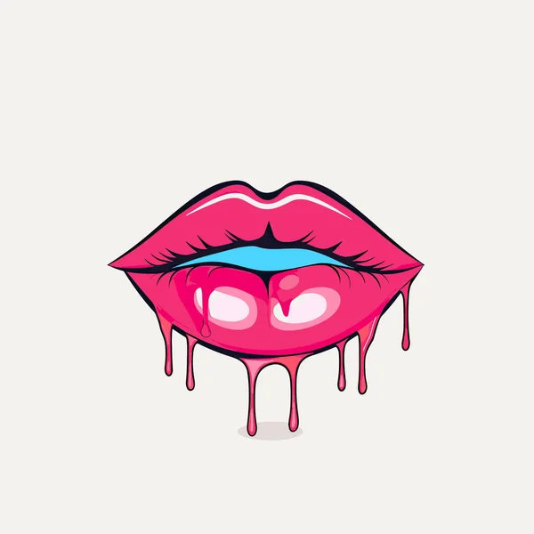 Een Roze Lippen Met Druppelend Bloed Erop — Stockvector