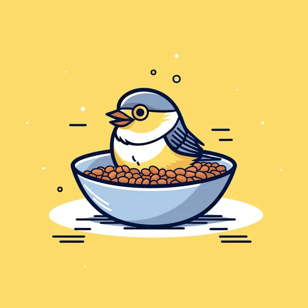 Птица Сидящая Тарелке Едой — стоковый вектор