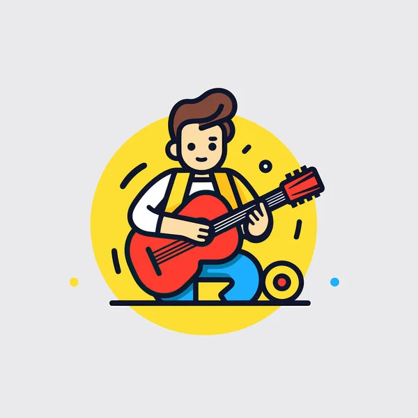 Ein Mann Spielt Eine Gitarre Mit Gelbem Hintergrund — Stockvektor
