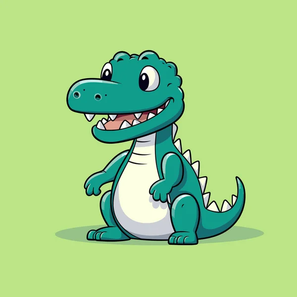 Cartoon Alligator Sitting Green Background — Stock Vector