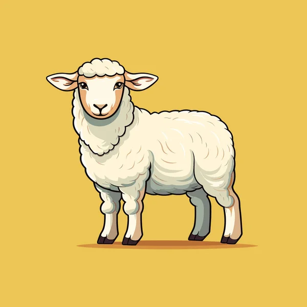 Mouton Blanc Debout Sur Fond Jaune — Image vectorielle