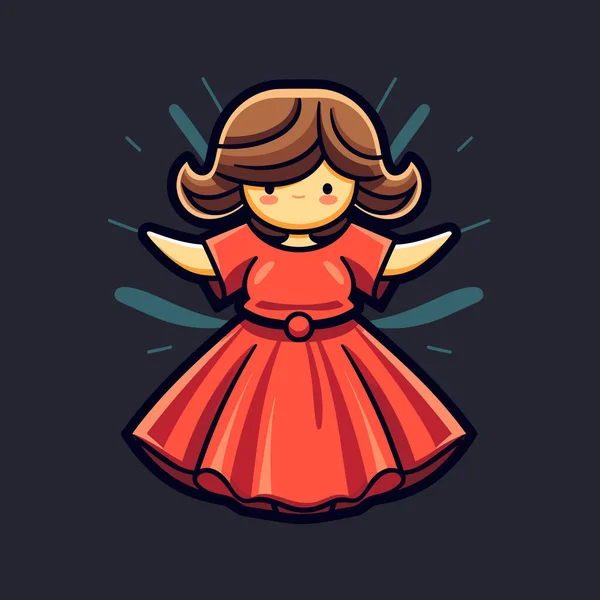 Kırmızı Elbiseli Melek Kanatlı Küçük Bir Kız — Stok Vektör