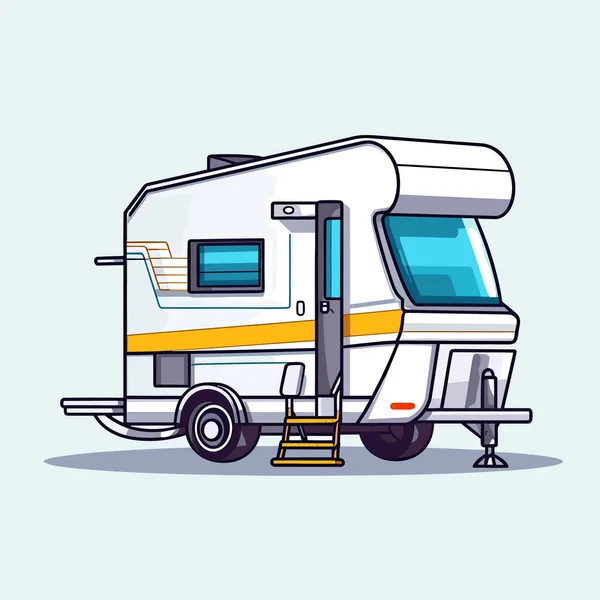 Camping Car Garé Sur Une Remorque Avec Une Échelle — Image vectorielle