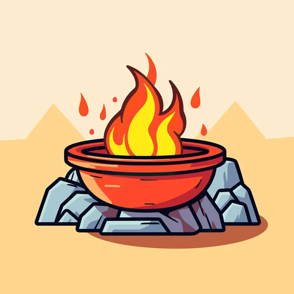 岩の上に座っている火のボウル — ストックベクタ