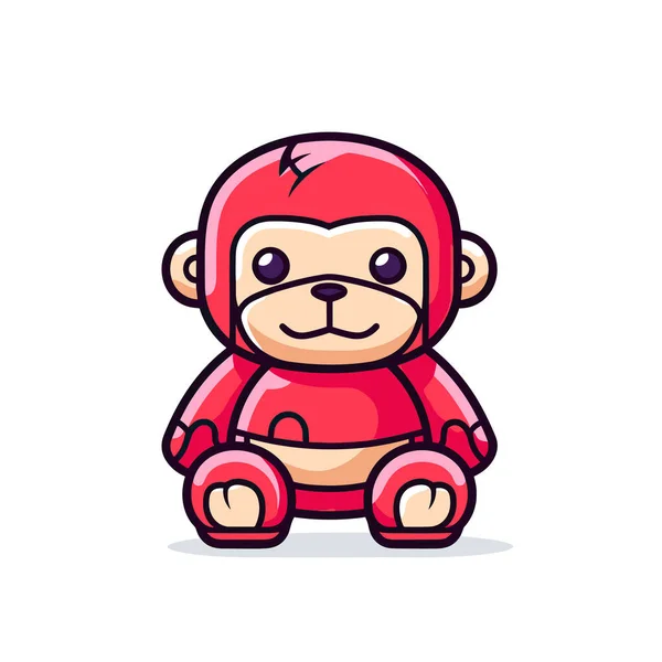 Red Monkey Sitting Top White Background — Stock Vector
