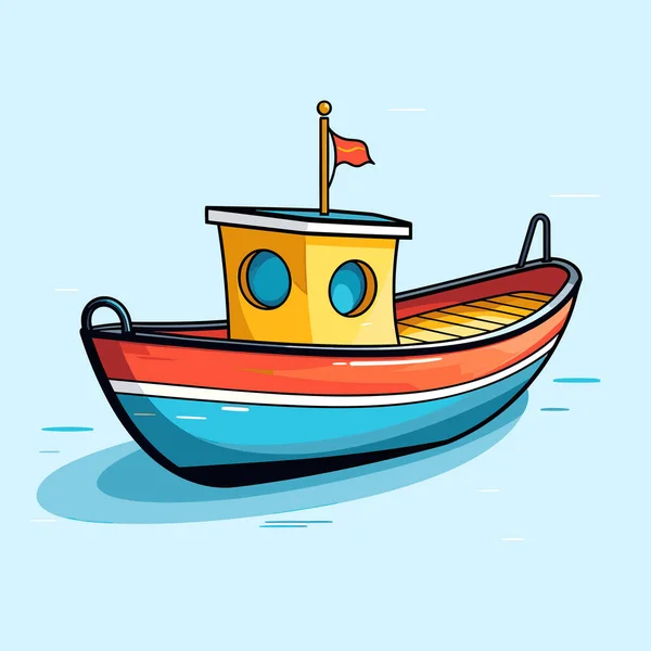 Small Boat Floating Top Body Water — Stock Vector