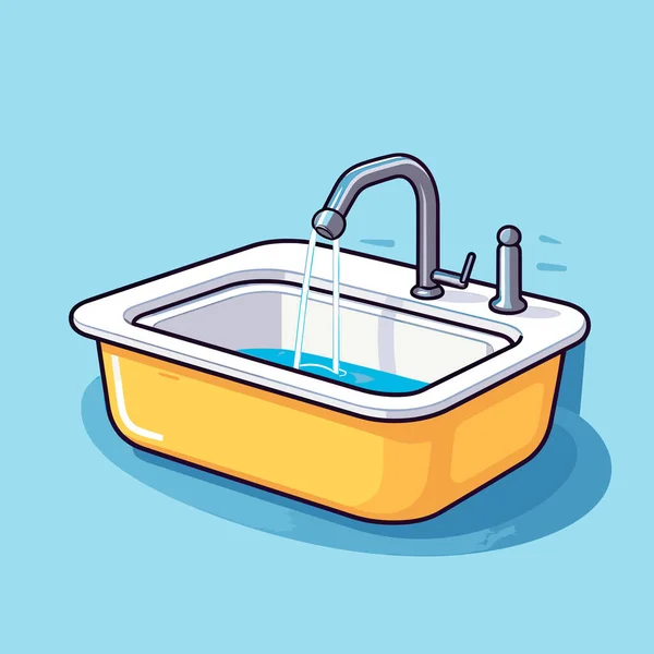 Ein Gelbes Waschbecken Aus Dem Ein Wasserhahn Läuft — Stockvektor