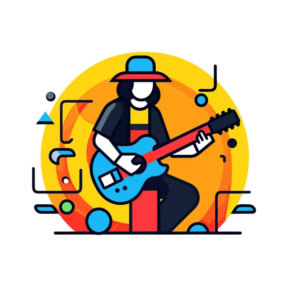 Homem Tocar Guitarra Frente Círculo Amarelo — Vetor de Stock