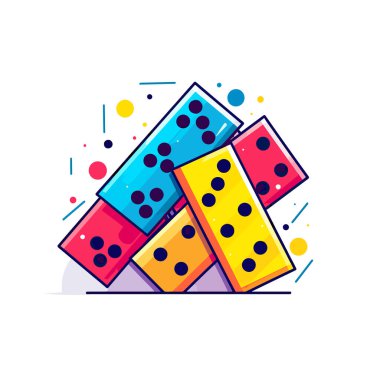 Renkli zarlar üst üste yığılmış.