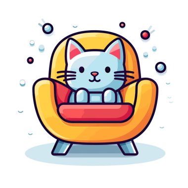 Etrafında kabarcıklar olan bir sandalyede oturan bir kedi.
