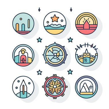 Dokuz farklı renkli simge seti