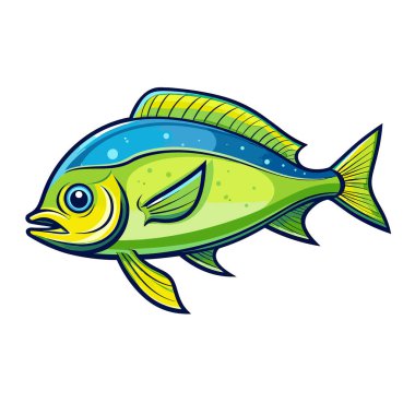 Beyaz arkaplanda mavi ve sarı bir balık