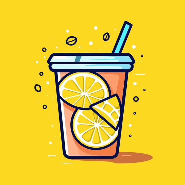 Ein Getränk Mit Einem Strohhalm Und Einer Zitronenscheibe — Stockvektor