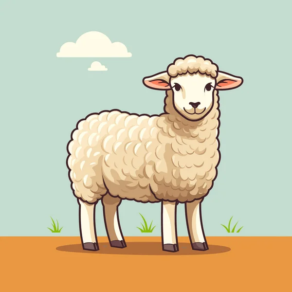 Mouton Debout Milieu Champ — Image vectorielle