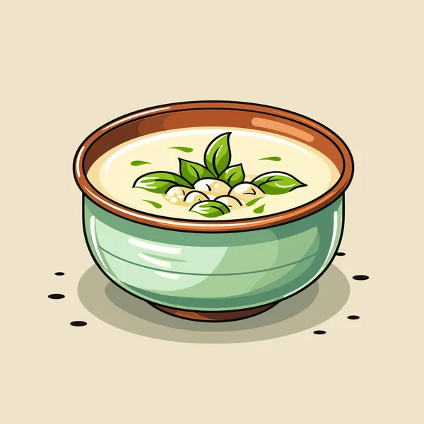 Semangkuk Sup Dengan Setangkai Kemangi - Stok Vektor