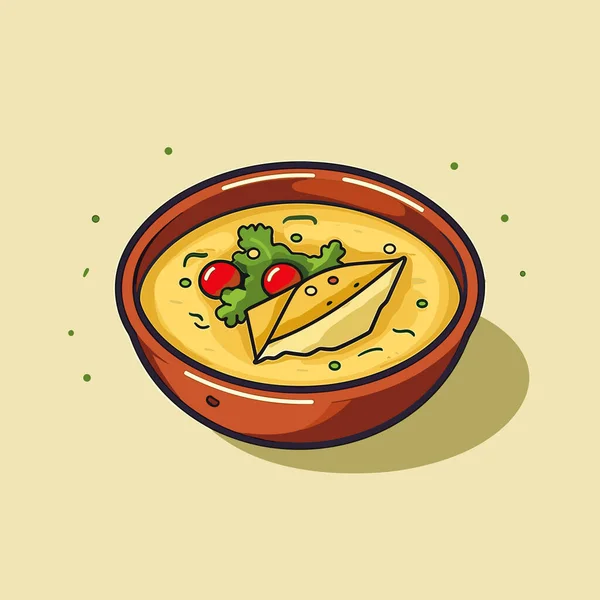 一碗加奶酪和蔬菜的汤 — 图库矢量图片