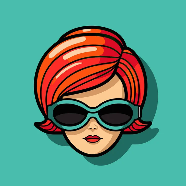 一个红头发 戴着墨镜 绿色背景的女人 — 图库矢量图片