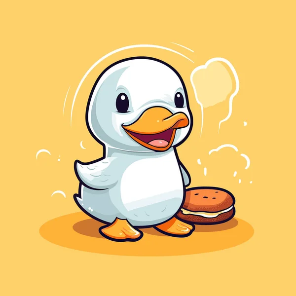 Eine Comic Ente Mit Einem Sandwich Auf Gelbem Hintergrund — Stockvektor