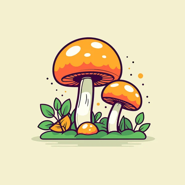 Couple Mushrooms Sitting Top Green Field — Stock Vector