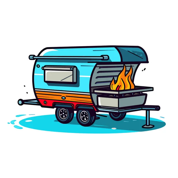 Een Camper Met Een Brandend Vuur Erin — Stockvector