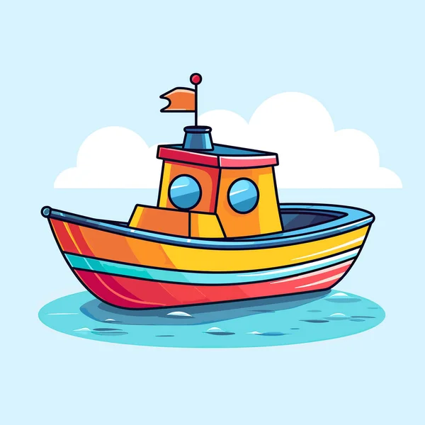 Boat Floating Top Body Water — Stock Vector
