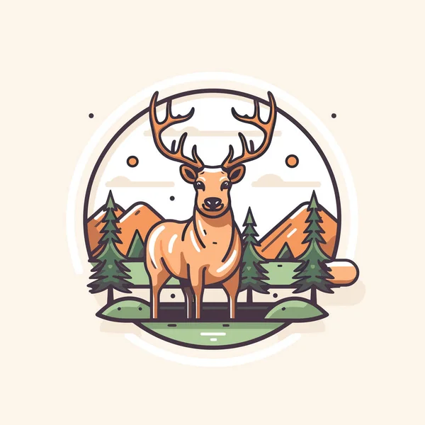 Deer Standing Middle Forest — Stock Vector