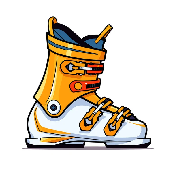 Ένα Ζευγάρι Κίτρινες Και Άσπρες Μπότες Του Σκι — Διανυσματικό Αρχείο