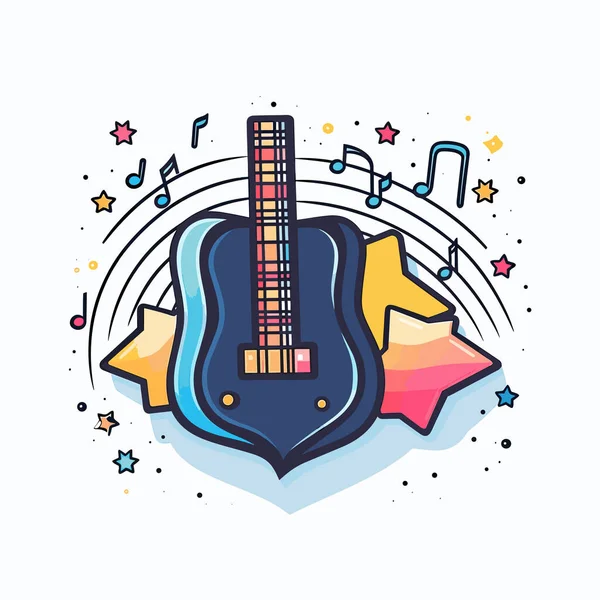 Une Guitare Avec Des Notes Musicales Autour — Image vectorielle