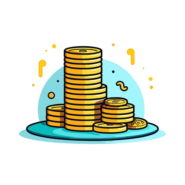 Pile Gold Coins Sitting Top Plate — Stock Vector