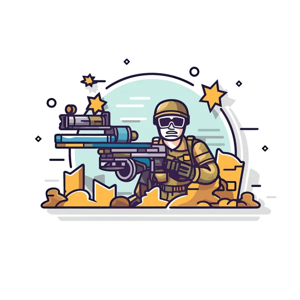 Soldier Machine Gun His Hand — Stock Vector