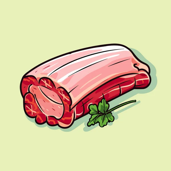 Pezzo Carne Sfondo Verde — Vettoriale Stock