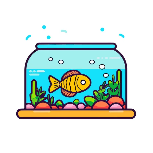 Ένα Ψάρι Μια Γυάλα Γεμάτη Νερό — Διανυσματικό Αρχείο