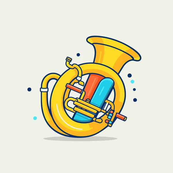 Una Ilustración Una Trompeta Amarilla Con Tubo Rojo Azul — Vector de stock