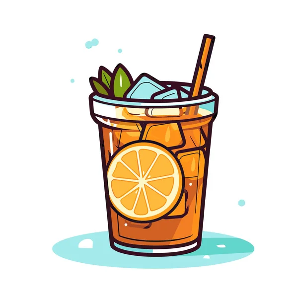 Bir Dilim Portakallı Buzlu Çay — Stok Vektör