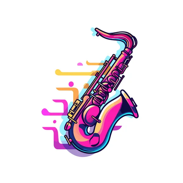 Eine Farbenfrohe Illustration Eines Saxophons Auf Weißem Hintergrund — Stockvektor
