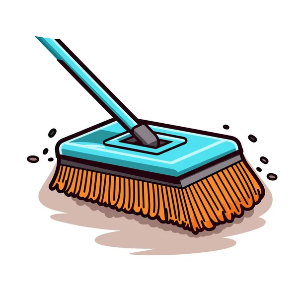 Beyaz arka planda mavi saplı bir süpürge.