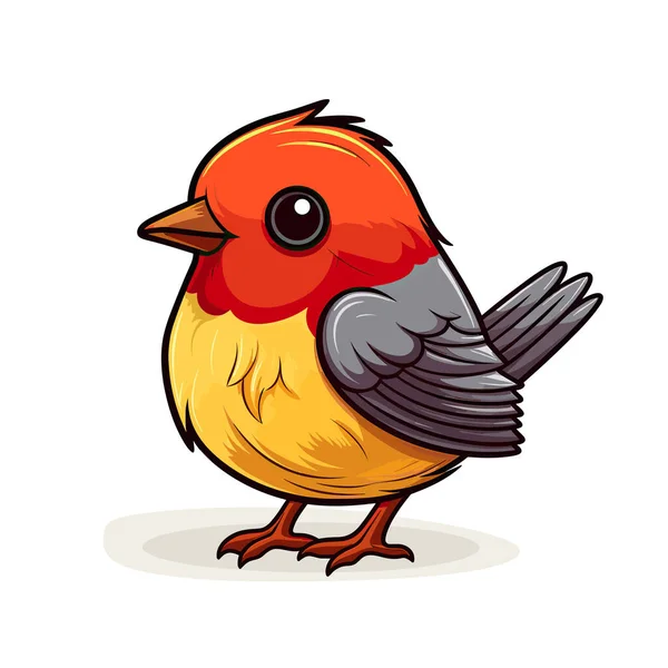 Pequeno Pássaro Com Uma Cabeça Vermelha Asas Cinzentas — Vetor de Stock