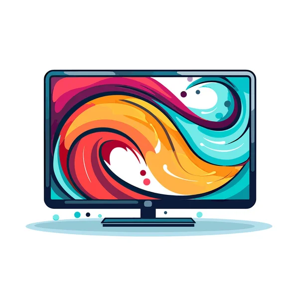Une Télévision Écran Plat Avec Des Tourbillons Colorés Dessus — Image vectorielle