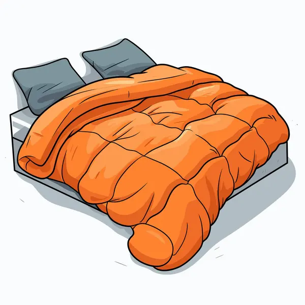 Orange Tröstare Säng Med Blå Kuddar — Stock vektor