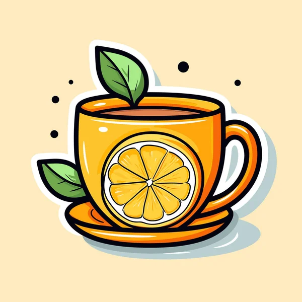 Чашку Чая Ломтиком Лимона Сверху — стоковый вектор