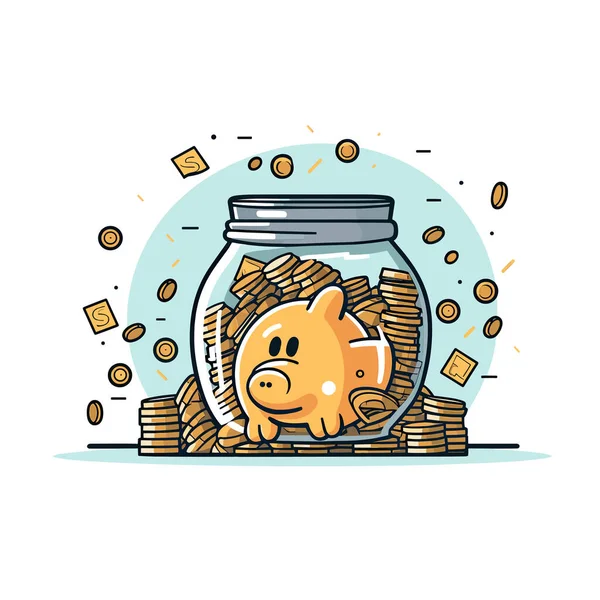 Pig Jar Filled Coins — Stock Vector