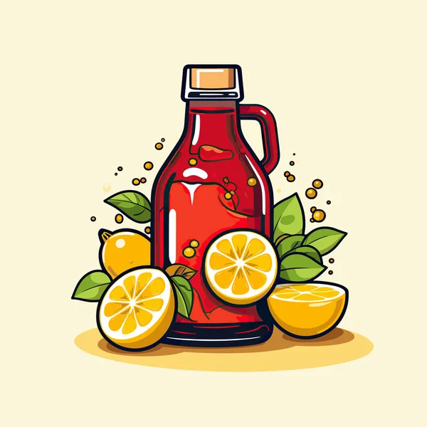 Una Botella Ketchup Rodeada Limones — Archivo Imágenes Vectoriales