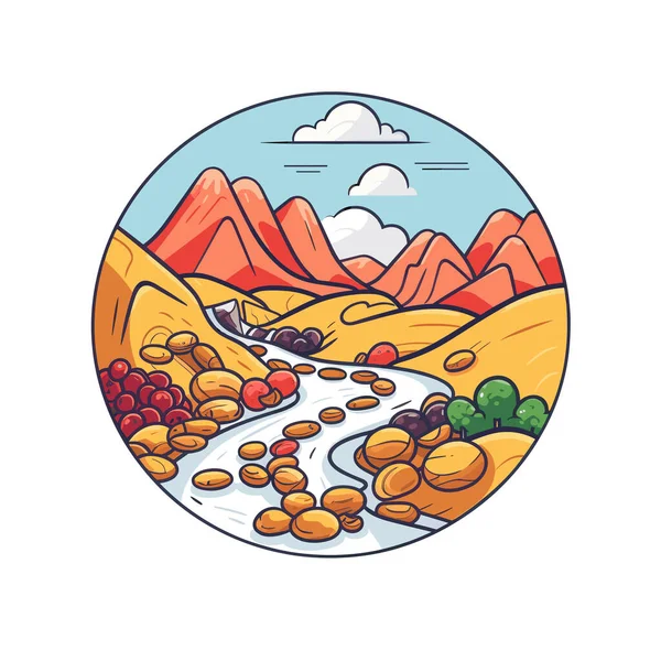 Karikatur Einer Wüste Mit Felsen Und Bäumen — Stockvektor