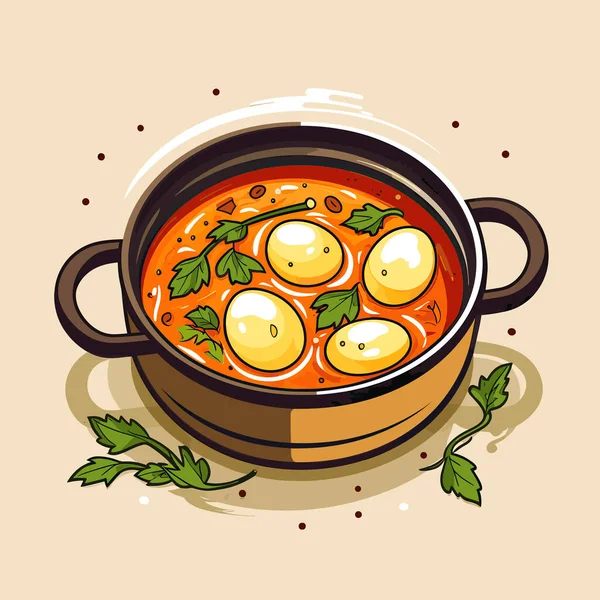 Semangkuk Sup Dengan Telur Dalamnya - Stok Vektor