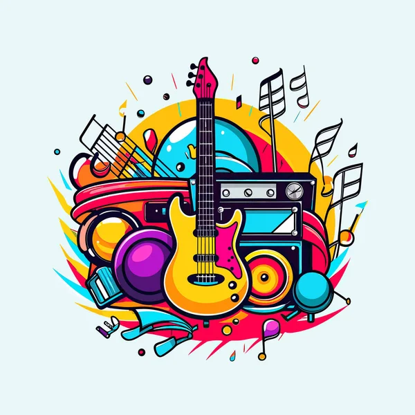Guitar Musical Instruments Colorful Background — Stock Vector