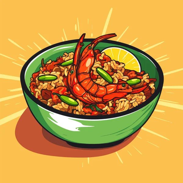 Bowl Food Shrimp Rice — Stock Vector